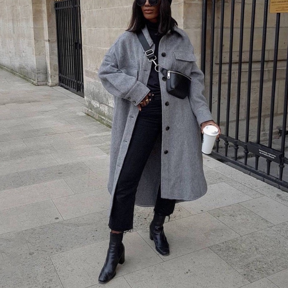 ZARA‎ Long Overshirt Shacket Wool Blend Coat Bloggers Favorite